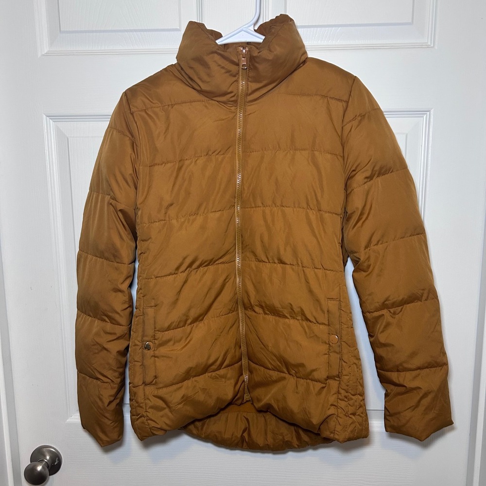 Old Navy Women's Small Mustard Puffer Jacket Zip up Outerwear Pockets